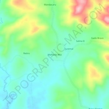 Carte topographique Malhada Alta, altitude, relief