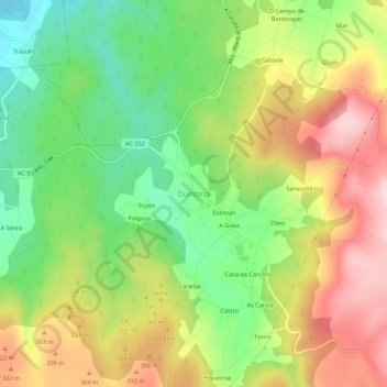 Carte topographique Dumbría, altitude, relief
