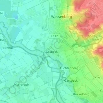 Carte topographique Orsbeck, altitude, relief