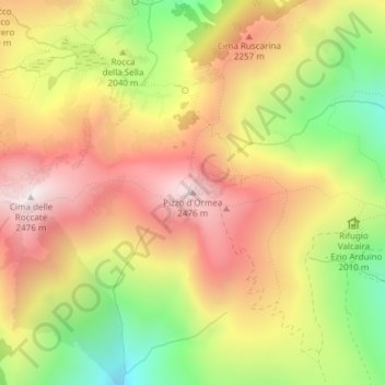 Carte topographique Pizzo d'Ormea, altitude, relief
