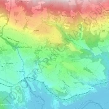 Carte topographique Pra Périer, altitude, relief