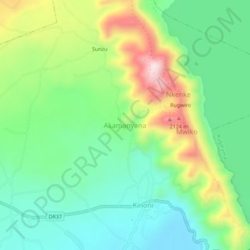 Carte topographique Akamanyana, altitude, relief