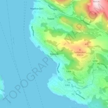 Carte topographique Morvik, altitude, relief