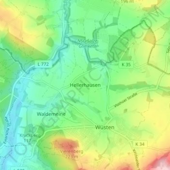 Carte topographique Hellerhausen, altitude, relief