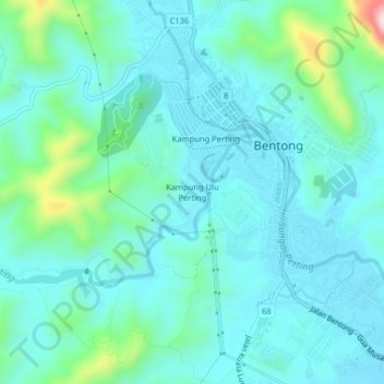 Carte topographique Kampung Ulu Perting, altitude, relief