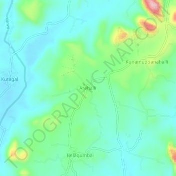 Carte topographique Arehalli, altitude, relief