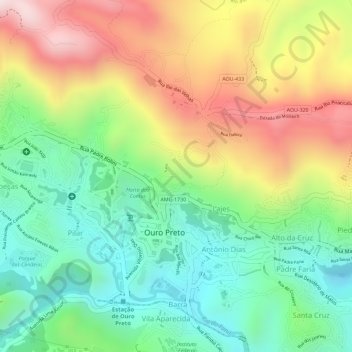Carte topographique Mirante do Morro São Sebastião, altitude, relief