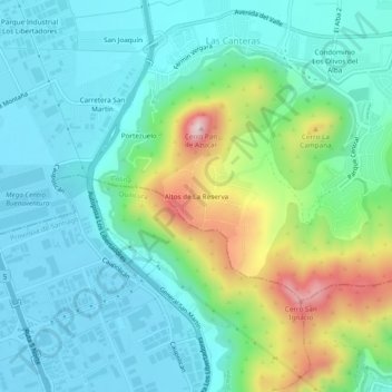 Carte topographique Altos de La Reserva, altitude, relief