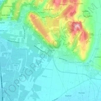 Carte topographique Les Devès, altitude, relief