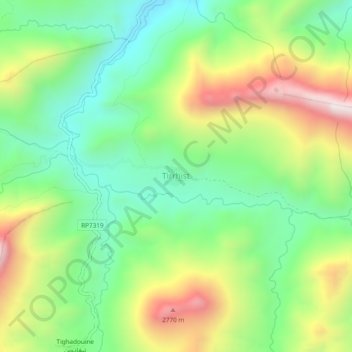 Carte topographique Tirrhist, altitude, relief