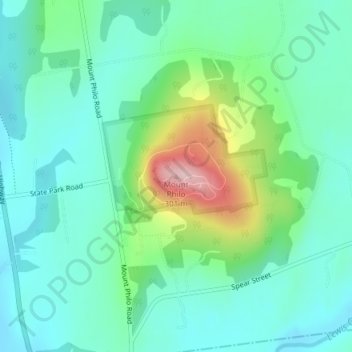 Carte topographique Mount Philo, altitude, relief
