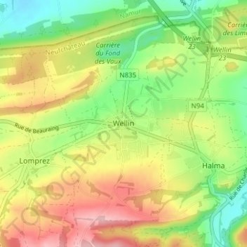 Carte topographique Wellin, altitude, relief