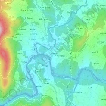 Carte topographique Pontevea, altitude, relief