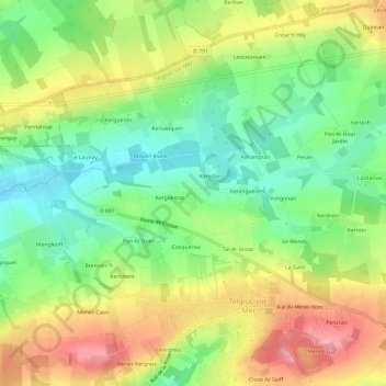 Carte topographique Pennarun, altitude, relief