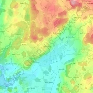 Carte topographique Ottershofen, altitude, relief