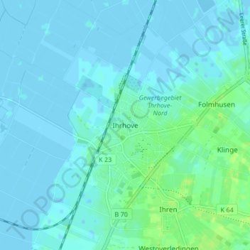 Carte topographique Ihrhove, altitude, relief