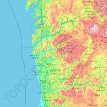 Carte topographique Minho, altitude, relief