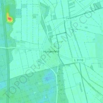 Carte topographique Hüttenfeld, altitude, relief