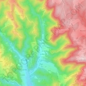 Carte topographique Le Coudert, altitude, relief