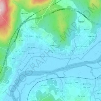 Carte topographique Dodro, altitude, relief