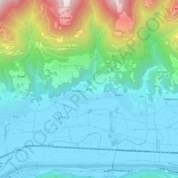 Carte topographique Bugo, altitude, relief