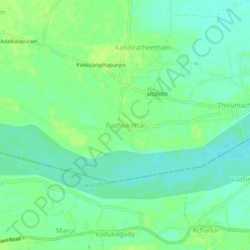 Carte topographique Pudhukottai, altitude, relief