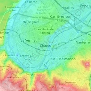 Carte topographique Chatou, altitude, relief