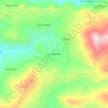 Carte topographique Cushcanday, altitude, relief
