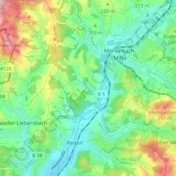 Carte topographique Bettenbach, altitude, relief