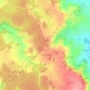 Carte topographique Les Placeaux, altitude, relief