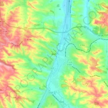 Carte topographique Auch, altitude, relief