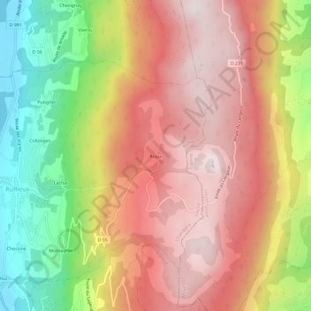 Carte topographique Rojux, altitude, relief