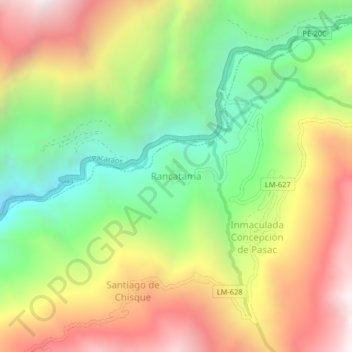 Carte topographique Rancatama, altitude, relief