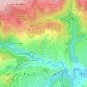 Carte topographique Les Chaponnes, altitude, relief