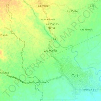 Carte topographique Las Marías, altitude, relief