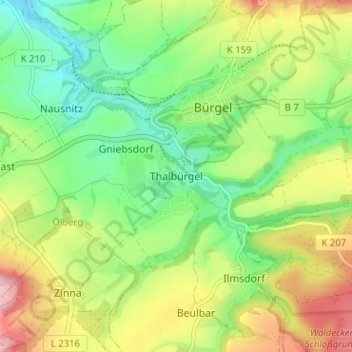 Carte topographique Thalbürgel, altitude, relief