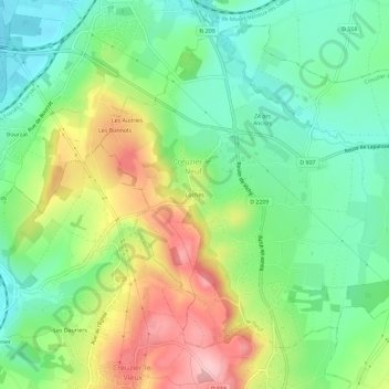 Carte topographique Loches, altitude, relief