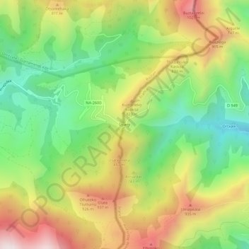 Carte topographique Izpegi, altitude, relief