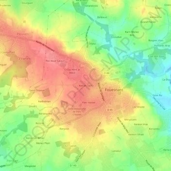 Carte topographique Ker an Tach, altitude, relief