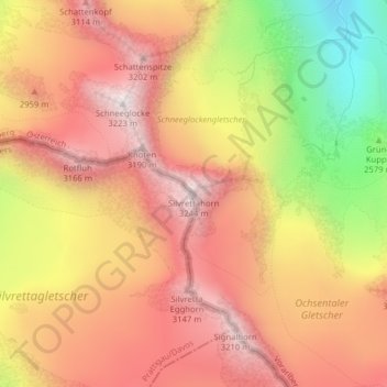 Carte topographique Silvrettahorn, altitude, relief