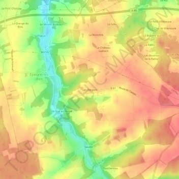 Carte topographique Les Bergers, altitude, relief