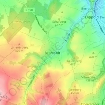 Carte topographique Reichstädt, altitude, relief