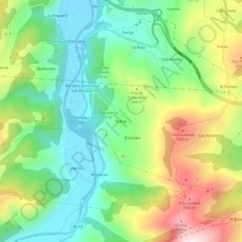 Carte topographique Rubial, altitude, relief