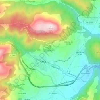 Carte topographique Samartín, altitude, relief