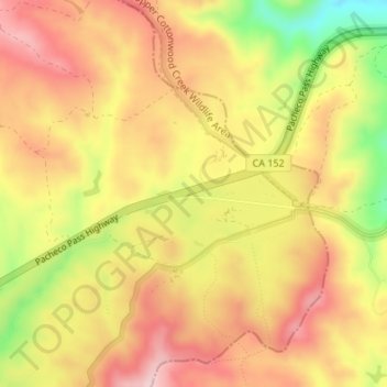 Carte topographique Pacheco Pass, altitude, relief