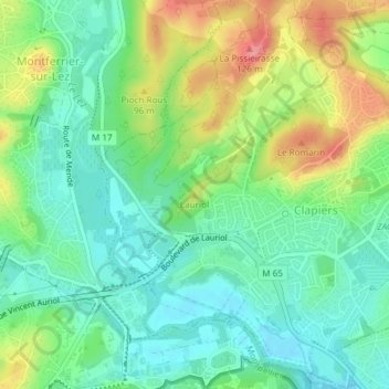 Carte topographique Lauriol, altitude, relief
