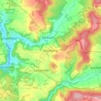 Carte topographique Hannberg, altitude, relief