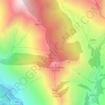 Carte topographique Cap de Calbar, altitude, relief