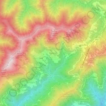Carte topographique Moranego, altitude, relief