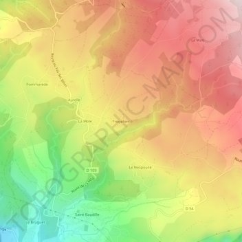 Carte topographique Frègefont, altitude, relief
